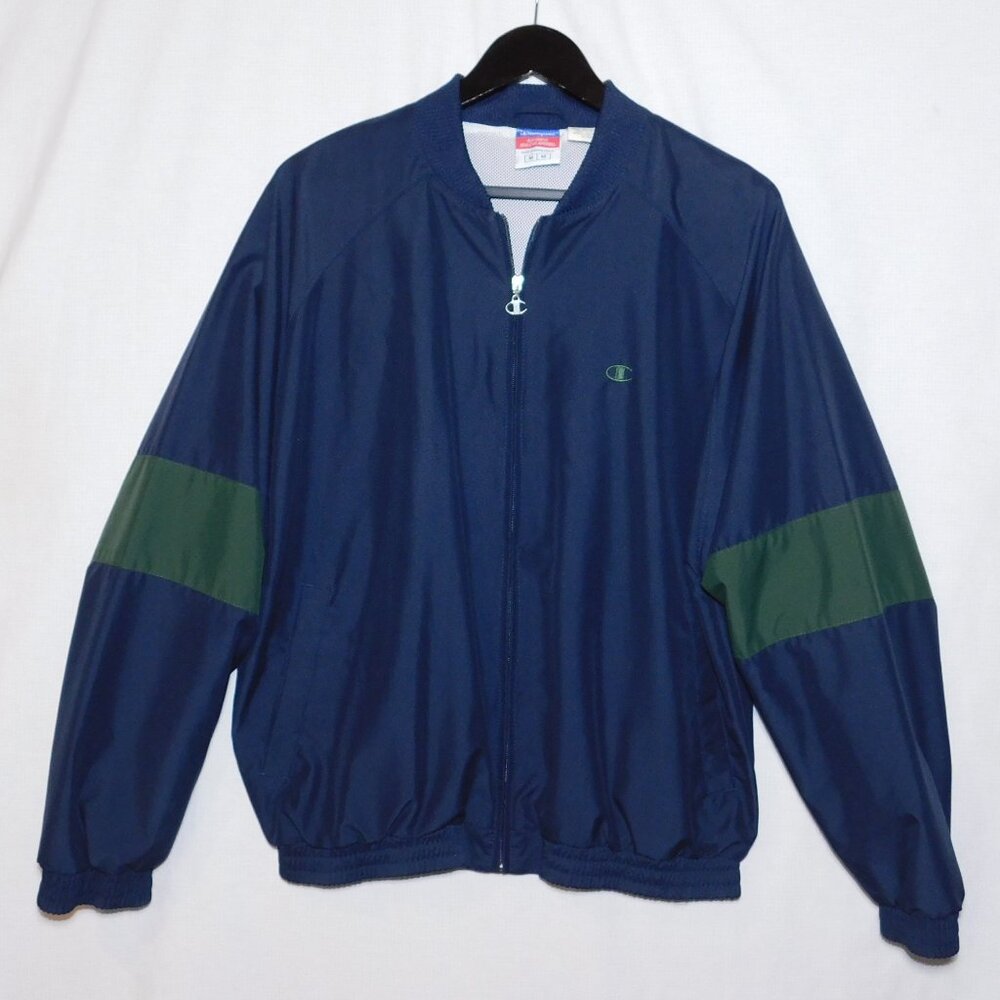 CHAMPION Navy Blue and Green Lined Lightweight Athletic Jacket Mens Large L